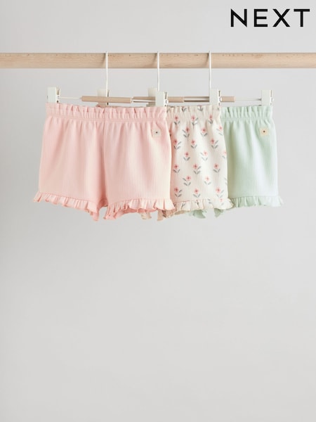 Pink/ Cream/ Green Baby Jersey 100% Cotton Shorts 3 Pack (AK5905) | £13 - £15