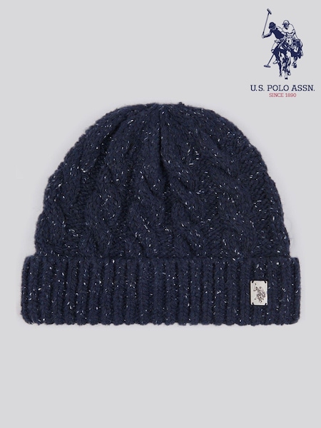 U.S. Polo Assn. Dark Blue Cable Knit Winter Beanie (AK5928) | £30