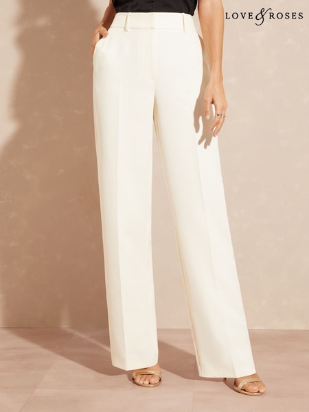 Love & Roses Ivory High Waist Wide Leg Tailored Trousers (AK6161) | £40