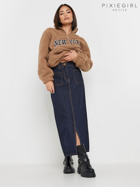 PixieGirl Petite Blue 100% Cotton Patch Pocket Midi Skirt (AK6333) | £34