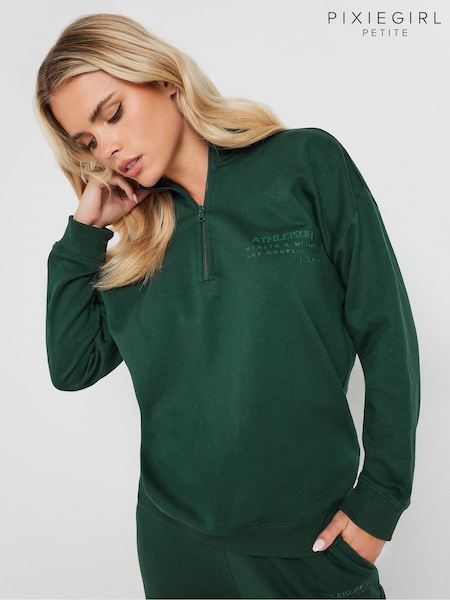 PixieGirl Petite Green Red Athleisure Zip Up Sweater (AK6393) | £29