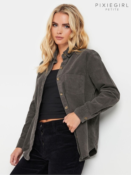 PixieGirl Petite Grey 100% Cotton Corduroy Shirt (AK6410) | £34