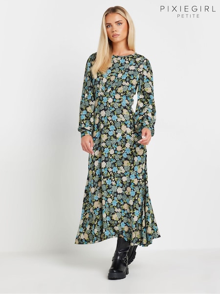 PixieGirl Petite Green Vintage Floral Midi Dress (AK6419) | £39