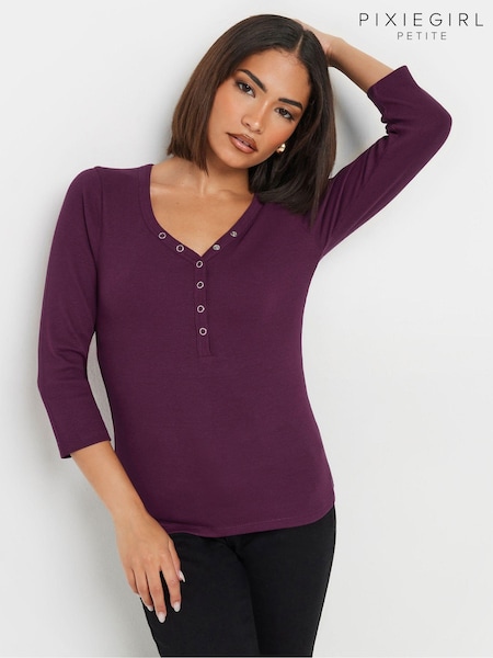 PixieGirl Petite Red Long Sleeve Henley Top (AK6446) | £22