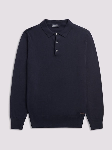 Duchamp Blue Duchamp Long Sleeve Knit Polo Shirt (AK6468) | £89