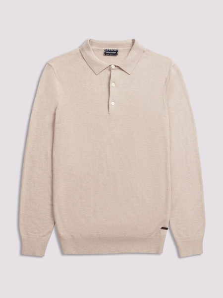 Duchamp Cream Duchamp Long Sleeve Knit Polo Shirt (AK6476) | £89