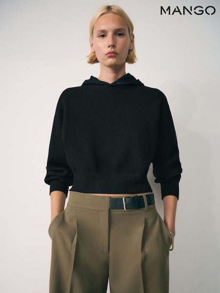 Mango Black Fine Knit Hooded Sweater (AK6509) | £50