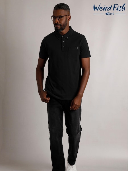 Weird Fish Black Beacon Premium Pique Black 100% Cotton Polo Shirt (AK6564) | £40