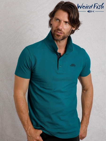 Weird Fish Blue 100% Cotton Miles Pique Polo Shirt (AK6593) | £38