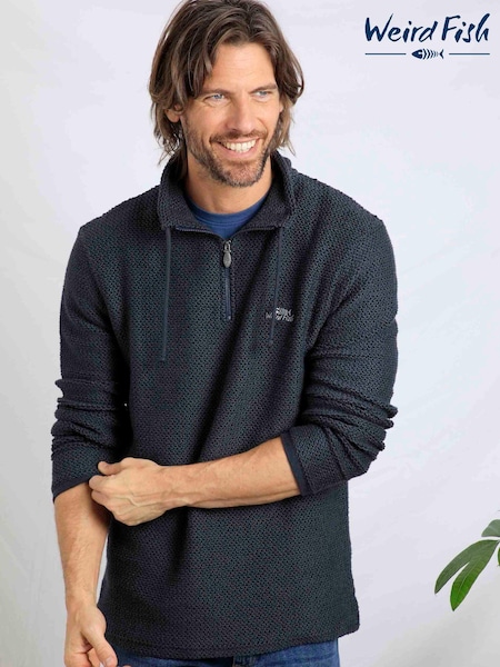 Weird Fish Blue Cruiser Quarter Zip Macaroni Sweater (AK6597) | £70
