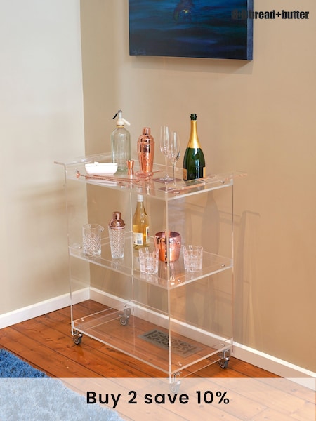 Bread + Butter Clear Clear 3 Tier with Handles Acrylic Bar Cart (AK6644) | £239