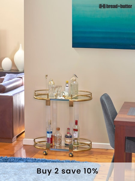 Bread + Butter Clear Gold 2 Tier Oval Acrylic with Colour Metal Frame B Bar Cart (AK6645) | £269