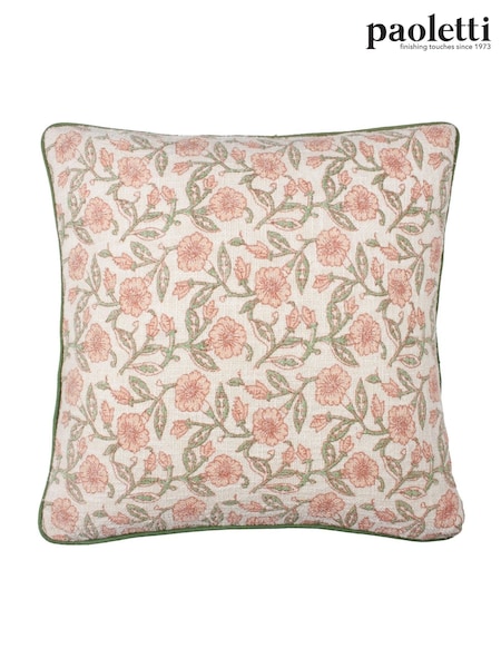 Paoletti Coral Seventy Three Delphine Floral Print Piped 100% Cotton Cushion (AK6653) | £26