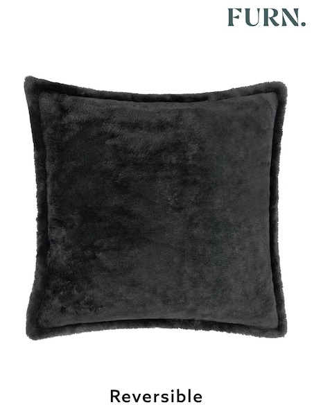 furn. Black Large Kallu Reversible Faux Fur Cushion (AK6656) | £30