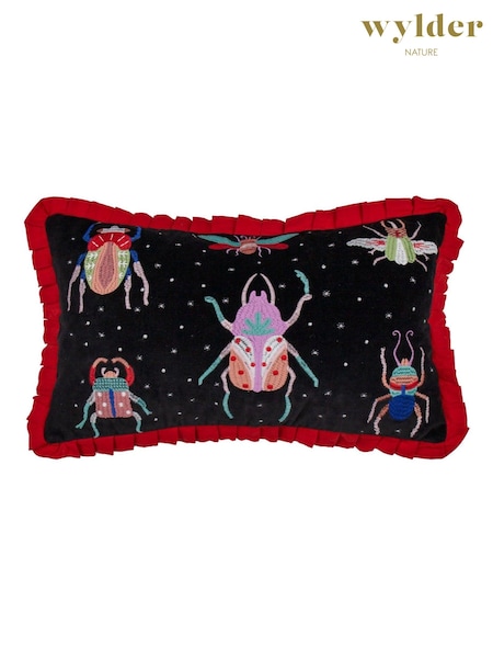 Wylder Raspberry/Black Darkling Beetles Embroidered Cushion (AK6659) | £32