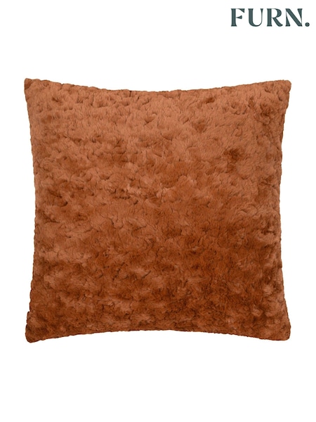 furn. Rust Orange Megeve Mottled Faux Fur Cushion (AK6664) | £26