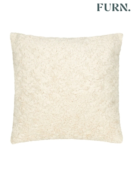 furn. Ecru Megeve Mottled Faux Fur Cushion (AK6665) | £26
