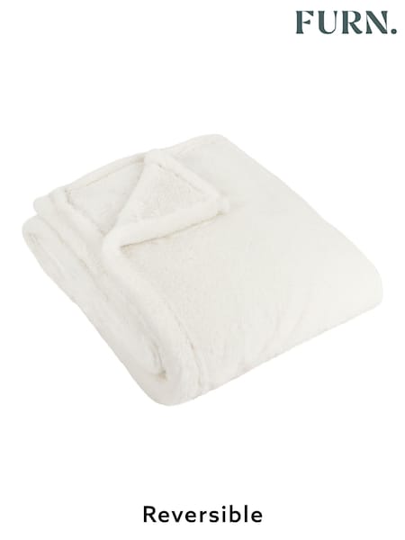 Furn Ecru Large Kallu Reversible Faux Fur Throw (AK6688) | £36