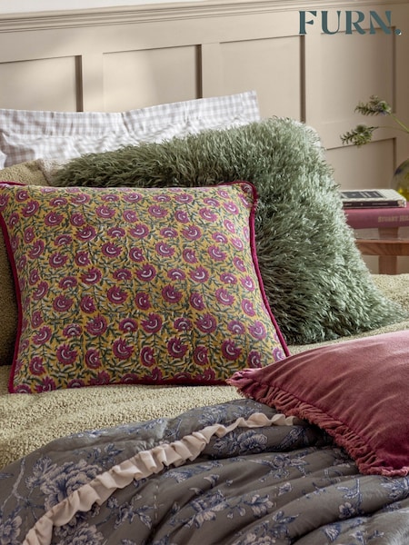 furn. Khaki Rowan Faux Fur Cushion (AK6695) | £22
