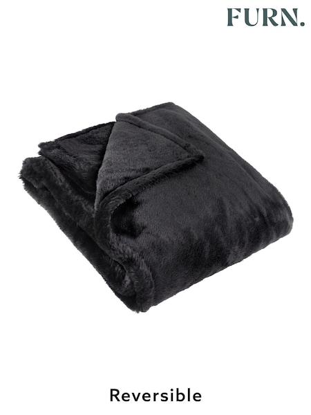 Furn Black Large Kallu Reversible Faux Fur Throw (AK6699) | £36