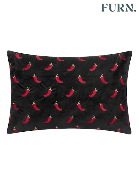 Furn Black Chillies Embroidered Cushion (AK6702) | £18