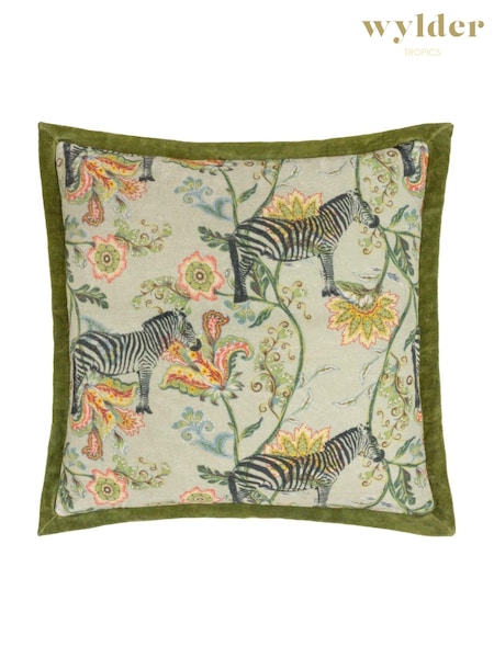 Wylder Ecru Green Sundra Exotic 100% Cotton Cushion (AK6717) | £26