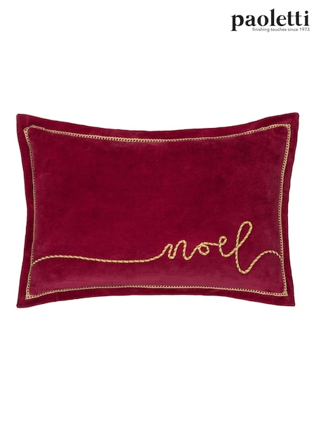 Paoletti Red Winter Noel Embroidered 100% Cotton Cushion (AK6723) | £28