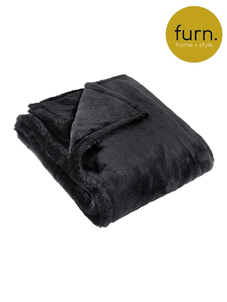 Furn Black Kallu Reversible Faux Fur Throw (AK6729) | £28