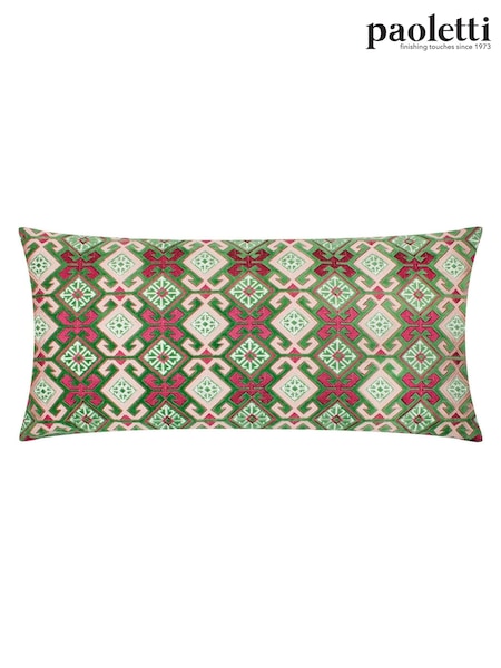 Paoletti Cerise or Jade Seventy Three Laurel Embroidered Geometric 100% Cotton Cushion (AK6747) | £30