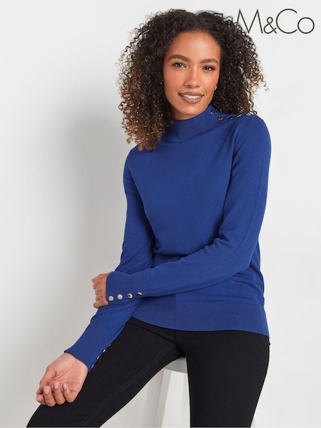 M&Co Blue Button Detail Turtle Neck Jumper (AK6813) | £31