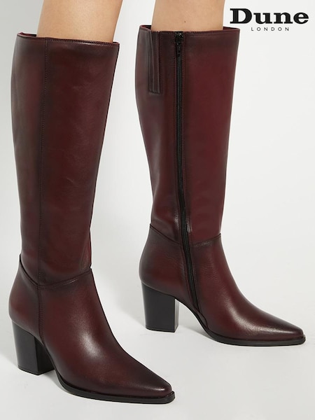 Dune London Red Silahs Smart Western Knee High Boots (AK6924) | £200