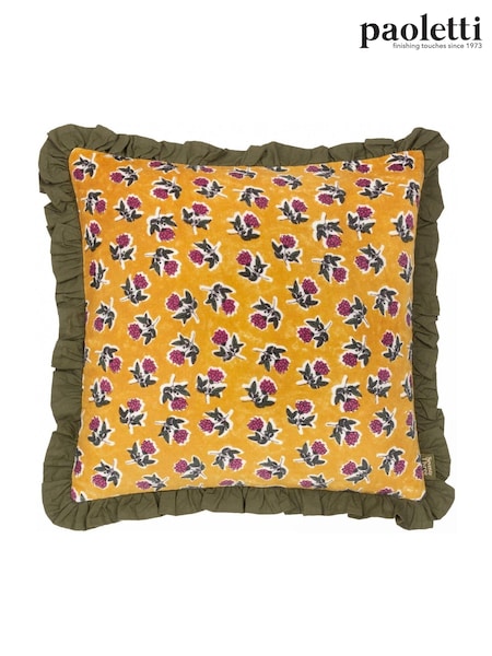 Paoletti Gold or Hunter Green Seventy Three Kemble Floral Frilled 100% Cotton Cushion (AK6936) | £22