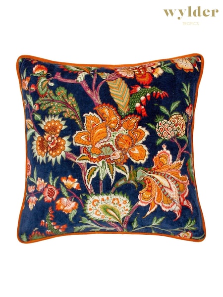 Wylder Royal Blue Georgia Velvet Piped 100% Cotton Cushion (AK6951) | £24