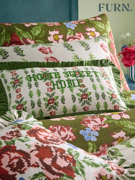 Furn Willow Green Feeoni Ruffle Cotton Cushion (AK6959) | £26