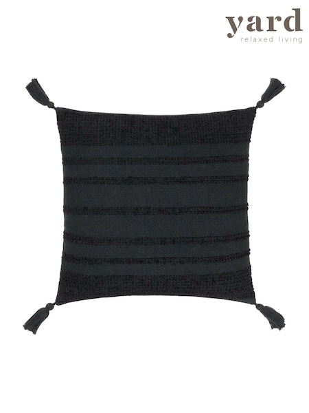 Yard Black Larch Woven Tasselled Cushion (AK6966) | £18