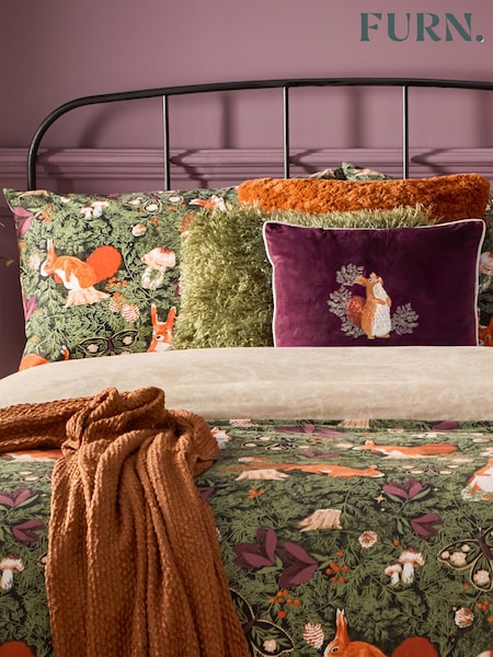 Furn Plum Pineberry Forest Embroidered Piped Cushion (AK6979) | £22
