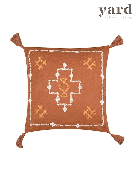 Yard Ginger Durdle Geometric Embroidered 100% Cotton Cushion (AK6980) | £19