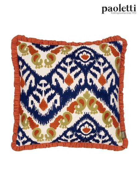 Paoletti Amber and Cerulean Seventy Three Henderson Embroidered Ikat 100% Cotton Cushion (AK6986) | £24