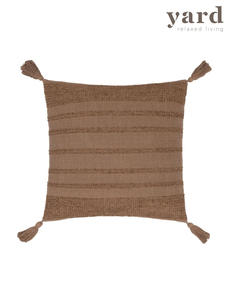 Yard Cocoa Larch Woven Tasselled Cushion (AK6993) | £18