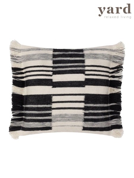 Yard Black Torode Woven Fringed 100% Cotton Cushion (AK7007) | £22