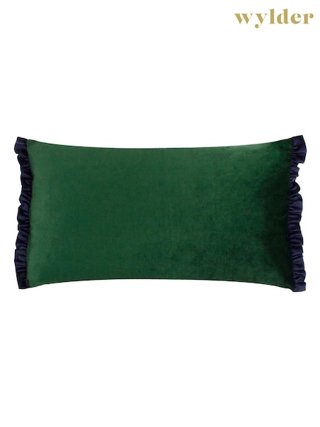 Wylder Pine and Navy Tilly Velvet Frilled Cushion (AK7009) | £17