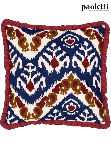Paoletti Ruby and Gold Seventy Three Henderson Embroidered Ikat 100% Cotton Cushion (AK7014) | £24