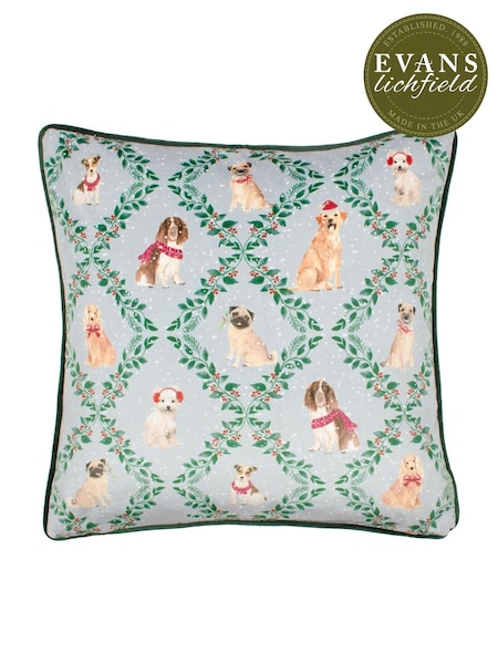 Evans Lichfield Multicolour Christmas Dog Friends Velvet Piped Cushion (AK7015) | £20