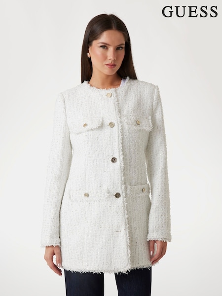 Guess Noelie Tweed 100% Cotton White Jacket (AK7406) | £155