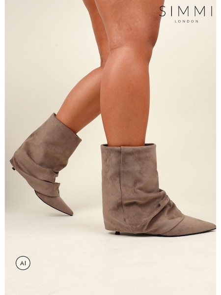 Natural - Simmi London Hazel Foldover Ruched Kitten Heel Ankle Boots