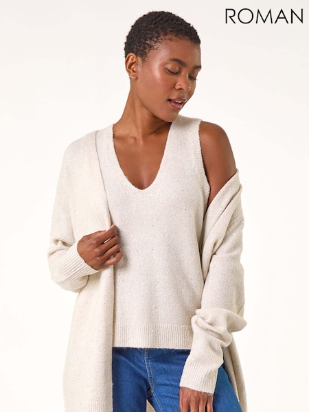 Roman Natural Sequin Embellished Knit Vest (AK7564) | £32