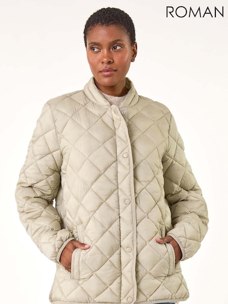 Roman Green Diamond Quilted Funnel Coat (AK7578) | £70