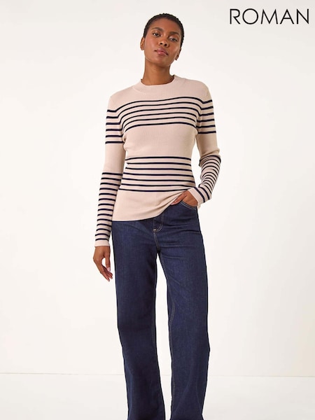 Roman Natural Stripe Ribbed Crew Jumper (AK7581) | £32