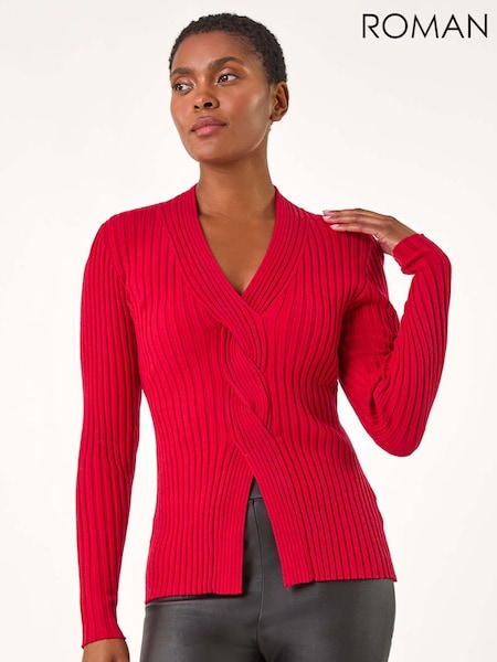 Roman Red Cable Split Knit Jumper (AK7601) | £32