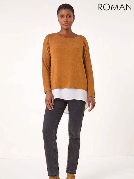 Roman Natural 2-in-1 Contrast Hem Detail Stretch Top (AK7609) | £35